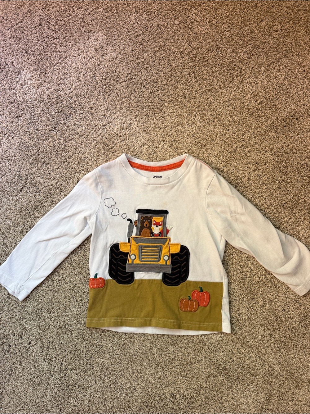 Kids Long-Sleeve White Tractor Pumpkin Top Size 3T